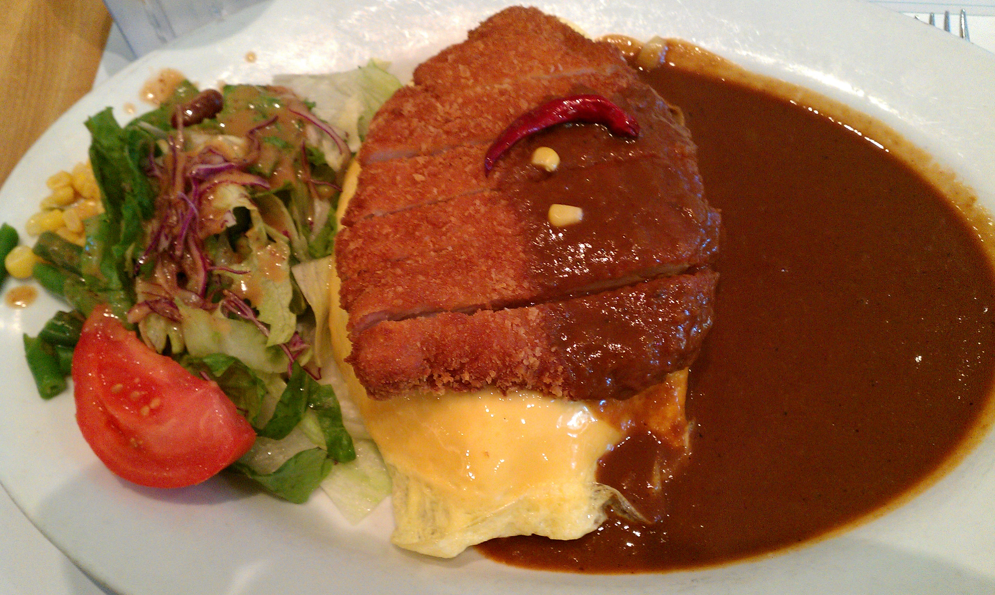 Pork Katsu Curry over Omurice!